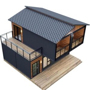 Rooftop terrace modular home – aerial view of MOB TIMBERCREST deck and shingle roof