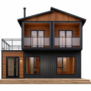 MOB TIMBERCREST two storey modular home – front elevation with rooftop terrace | Prefabia