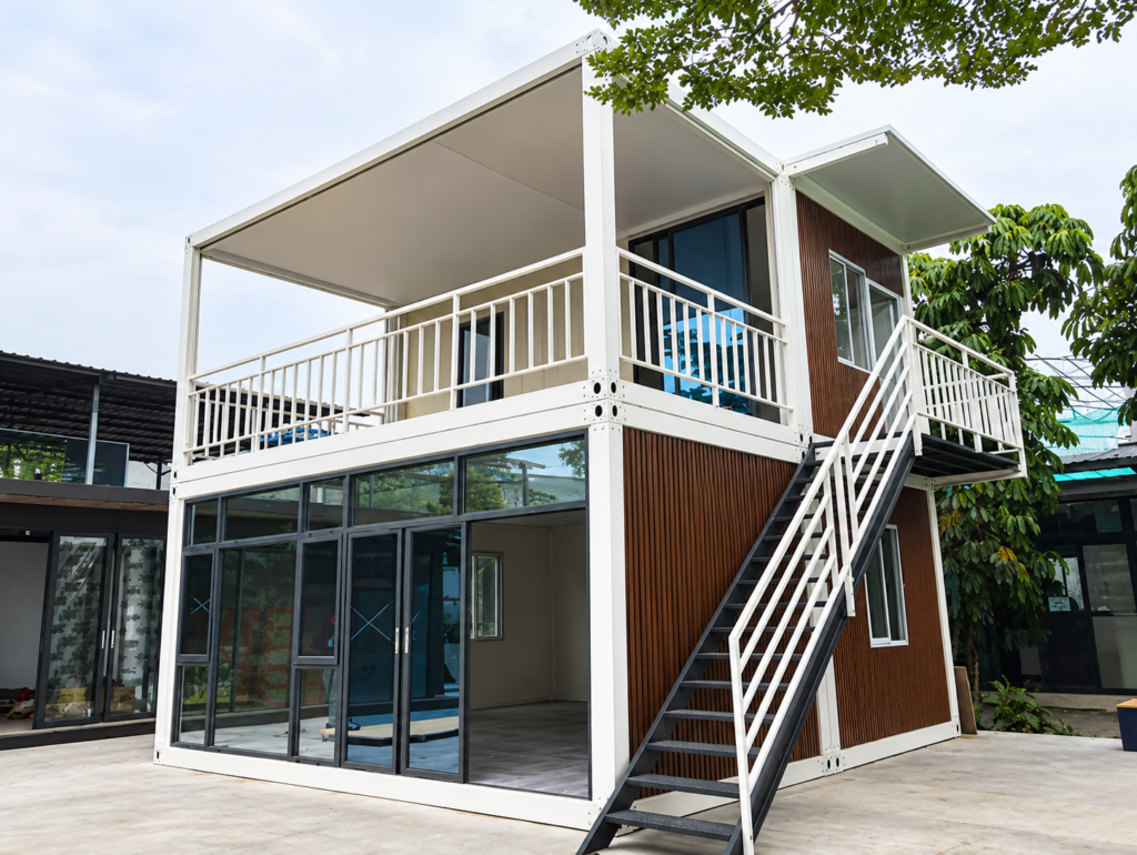 MOB RIDGEMONT two-storey modular home exterior with staircase to the upper balcony